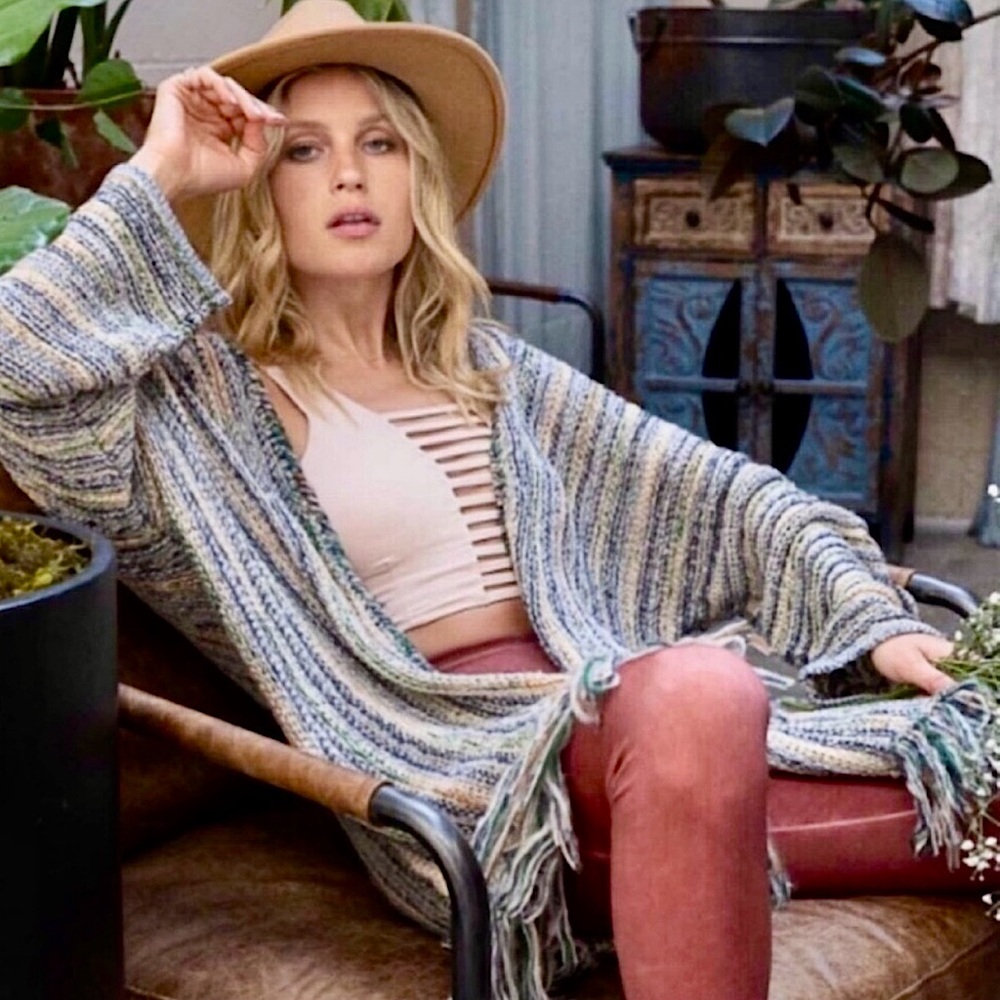 POL Boho Multicolored Fringe Hem Cardigan – Long Sleeve Winter Streetwear Coat - Picture 4 of 5